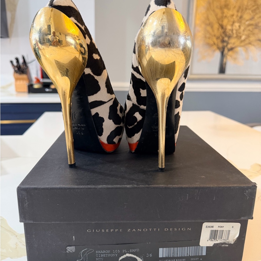 Giuseppe Zanotti Gold and Black Patterned Heels Well Loved